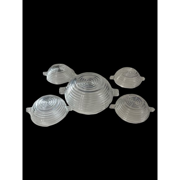 Vintage 1938-43 discontinued Anchor Hocking clear Manhattan 5 pc berry bowl set - Picture 3 of 9